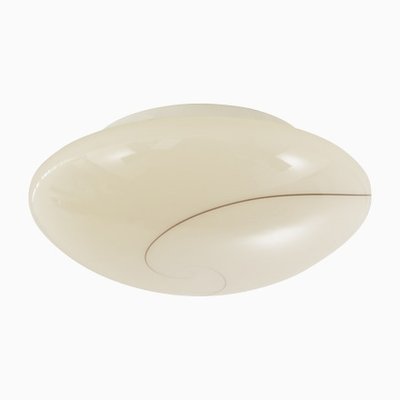 Large Italian Murano Glass Ceiling Light in Ivory Color with Contrasting Spiral Filigree from Leucos, 1980s-MPO-1259547