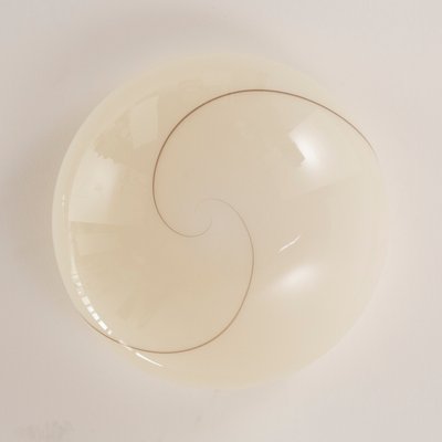 Large Italian Murano Glass Ceiling Light in Ivory Color with Contrasting Spiral Filigree from Leucos, 1980s-MPO-1259547