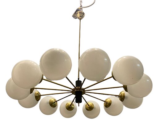 Large Italian Opaline Glass Sputnik 12-Light Chandelier-JJC-1107300