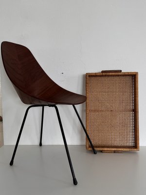 Large Italian Organic Serving Tray in Natural Rattan and Wood, 1970s-VNE-2042943