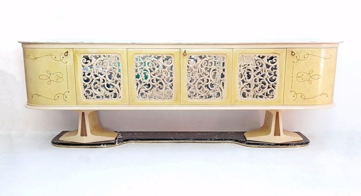 Large Italian Parchment & Marble Buffet, 1959-FO-589277