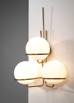 Large Italian Sconces with 3 Opaline Globes, 1960s, Set of 2-YU-1075718