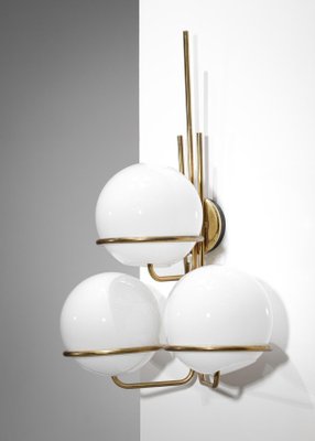 Large Italian Sconces with 3 Opaline Globes, 1960s, Set of 2-YU-1075718