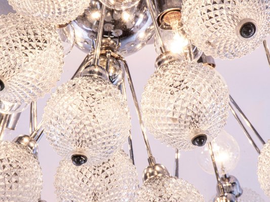 Large Italian Starburst Flush Mount Ceiling Lamp in Bubble Glass & Chrome, 1960s-DEK-932719