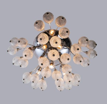 Large Italian Starburst Flush Mount Ceiling Lamp in Bubble Glass & Chrome, 1960s-DEK-932719