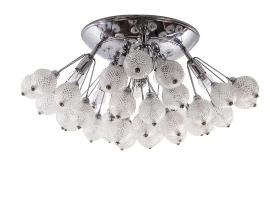 Large Italian Starburst Flush Mount Ceiling Lamp in Bubble Glass & Chrome, 1960s-DEK-932719