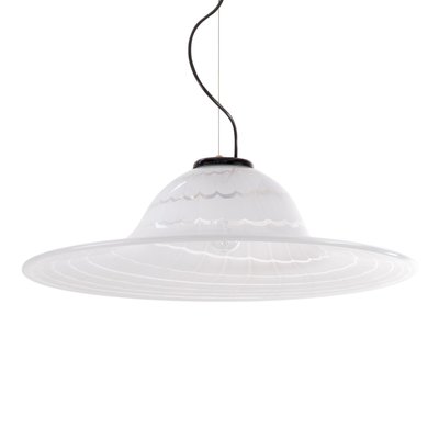 Large Italian Suspension Lamp in White Murano Glass with Phoenician Wave Design-MPO-1180694