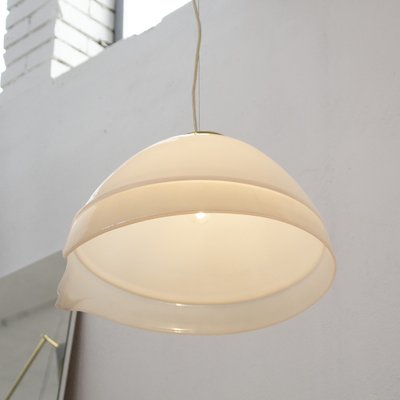 Large Italian Suspension Lamp in White Murano Glass with Pink & Gray Finishes, 1980s-MPO-1259538