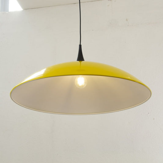 Large Italian Suspension Lamp in Yellow Plastic with White Interior, 1980s