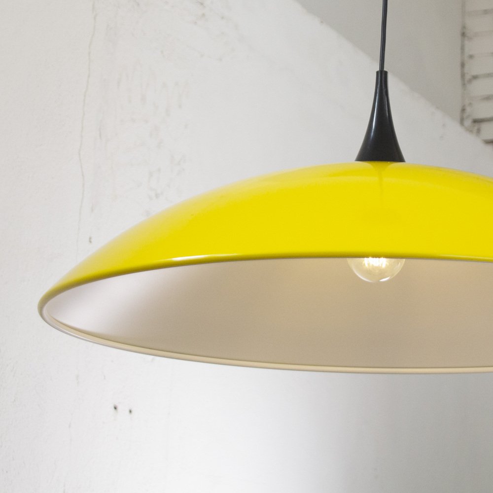 Large Italian Suspension Lamp in Yellow Plastic with White Interior, 1980s-MPO-1259529