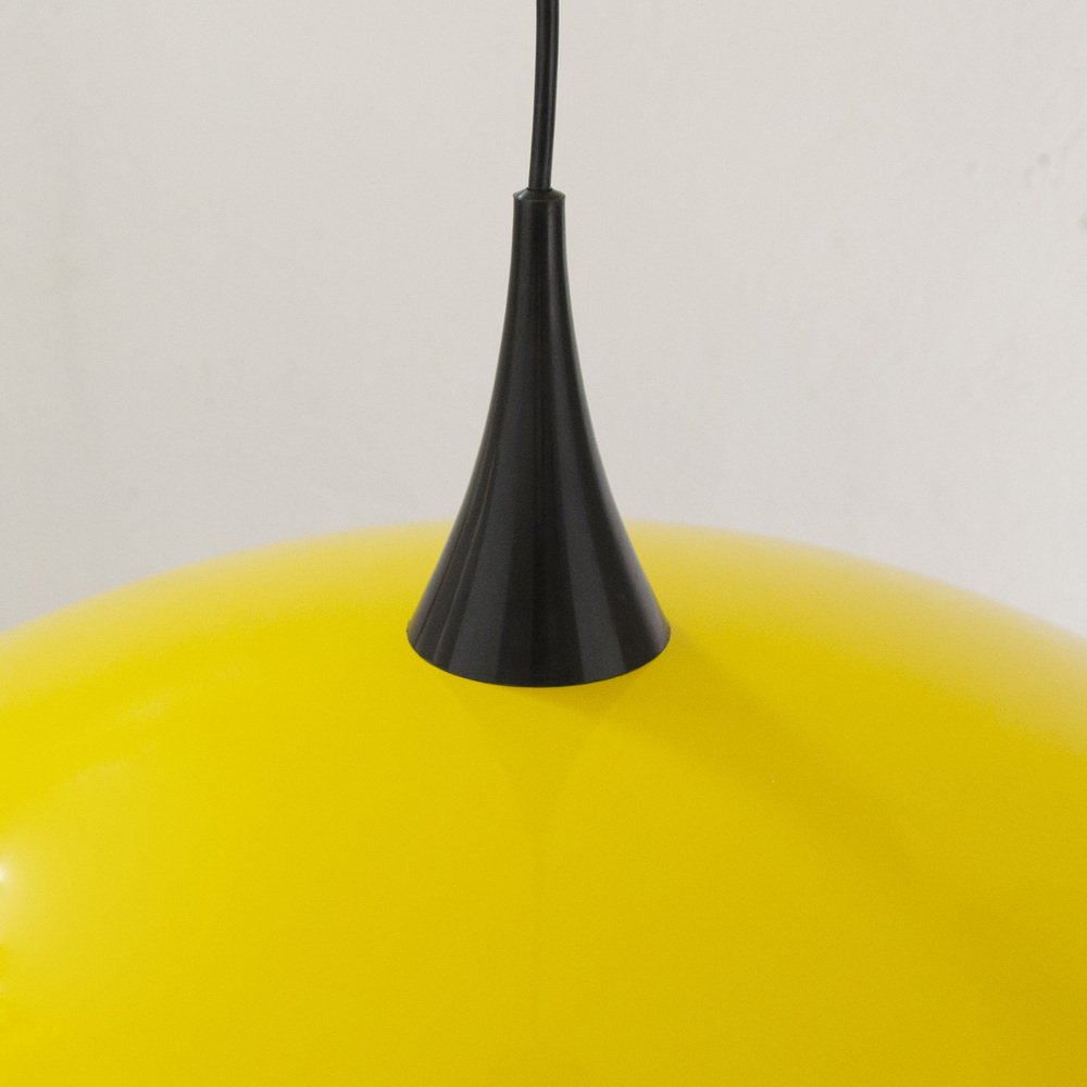 Large Italian Suspension Lamp in Yellow Plastic with White Interior, 1980s