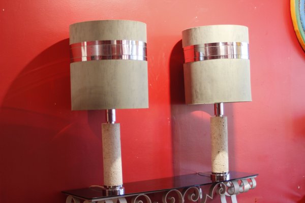 Large Italian Travertine Table Lamps by CE.VA Study, 1970s, Set of 2-XIJ-667955