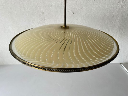 Large Italian Ufo Design Brass Body & Printed Glass Ceiling Lamp from Fontana Arte, 1950s-RDS-1147845