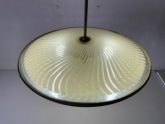 Large Italian Ufo Design Brass Body & Printed Glass Ceiling Lamp from Fontana Arte, 1950s-RDS-1147845