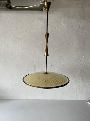 Large Italian Ufo Design Brass Body & Printed Glass Ceiling Lamp from Fontana Arte, 1950s-RDS-1147845