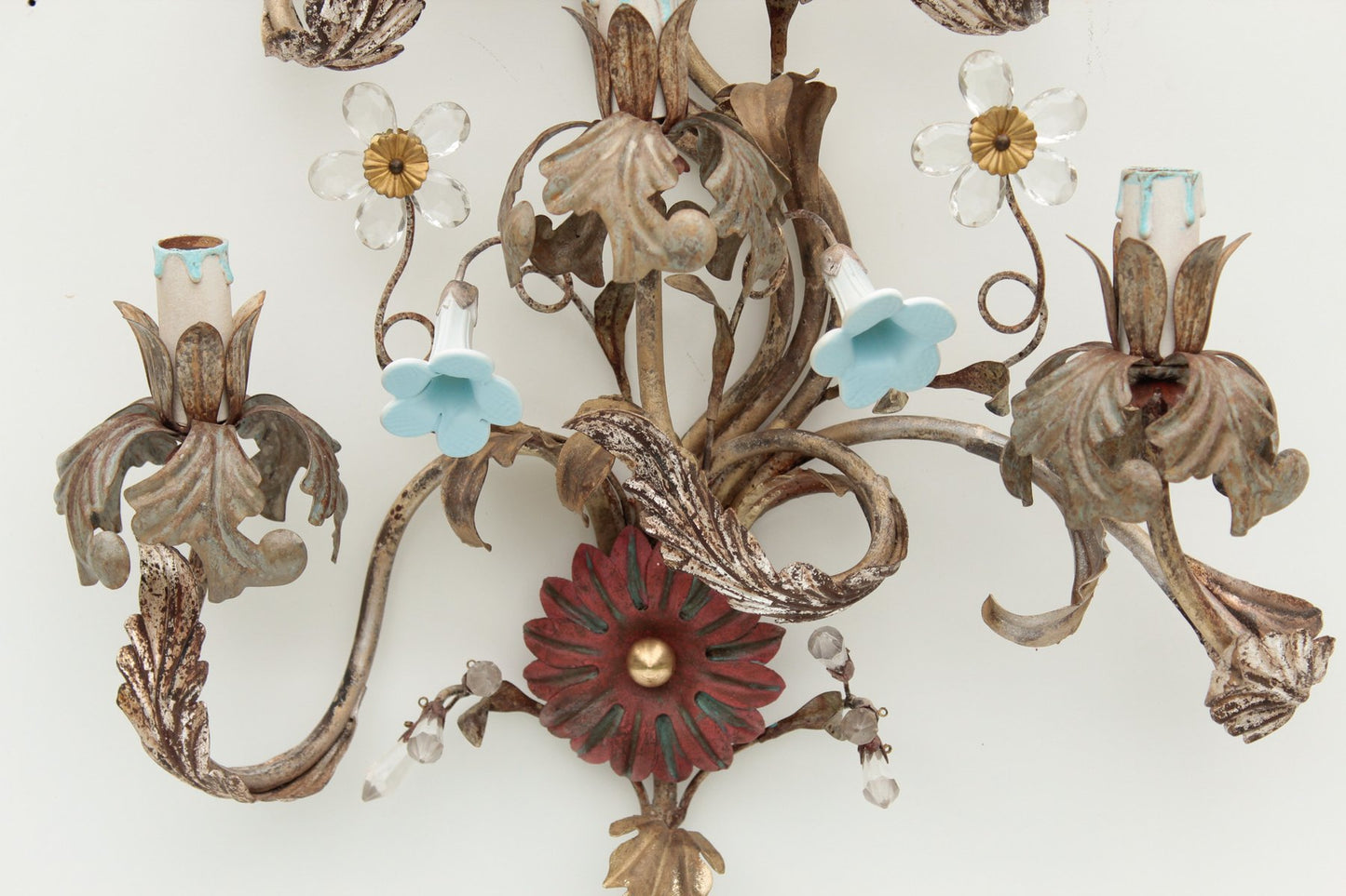 Large Italian Wall Lamp with Glass Flowers in the style of Banci Firenze, 1970s