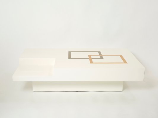 Large Italian White Lacquer Brass Steel Coffee Table by Antonio Pavia, 1970s-YJA-1100946