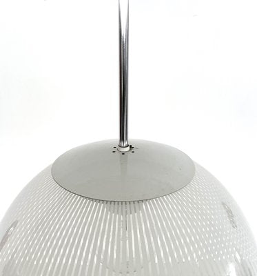 Large Italian White Striped Murano Glass Globe Pendant Light, 1970s-VNE-1758685