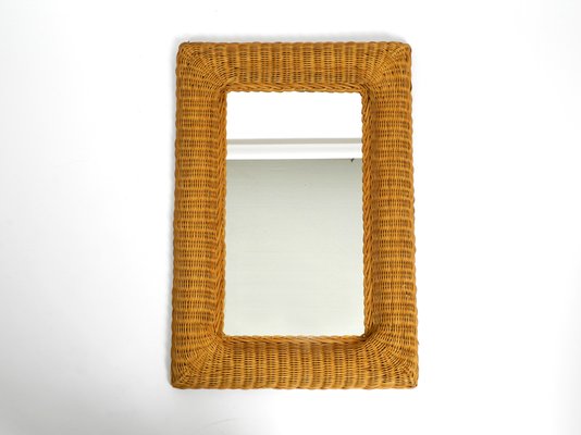 Large Italian Wicker Wall Mirror with Wide Frame, 1960s-RR-1175302