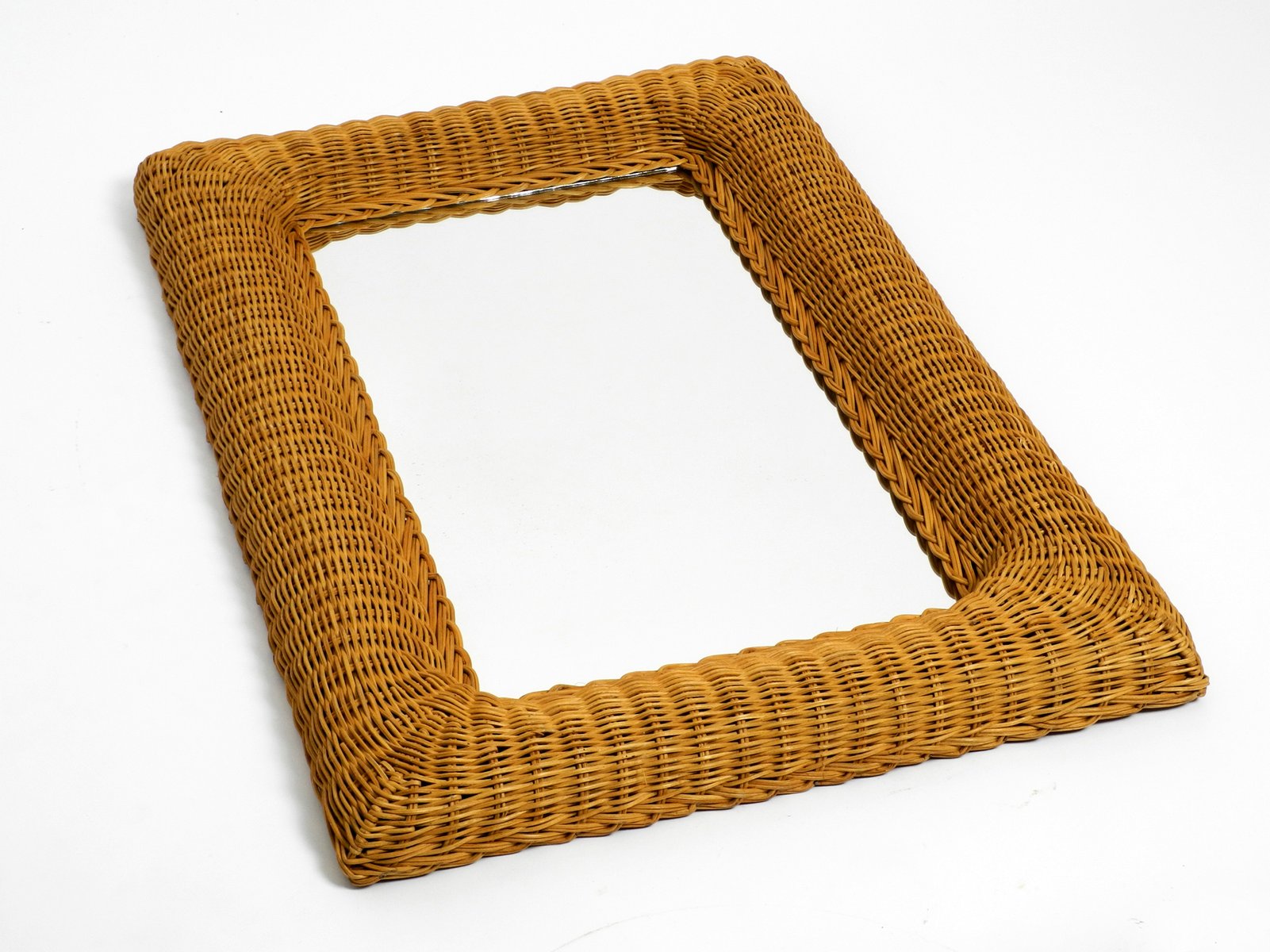 Large Italian Wicker Wall Mirror with Wide Frame, 1960s