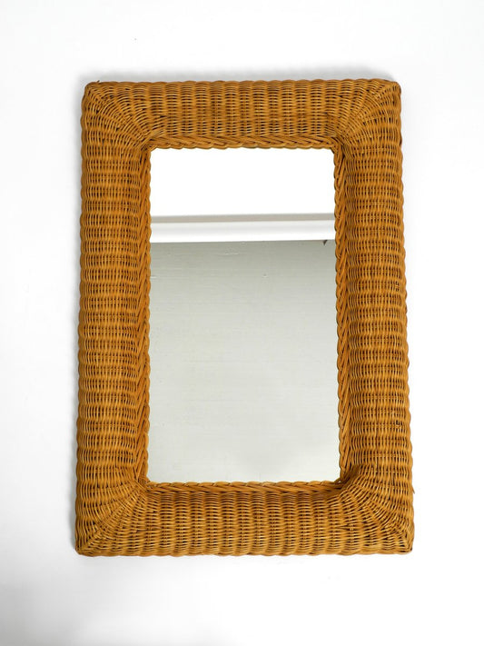 Large Italian Wicker Wall Mirror with Wide Frame, 1960s