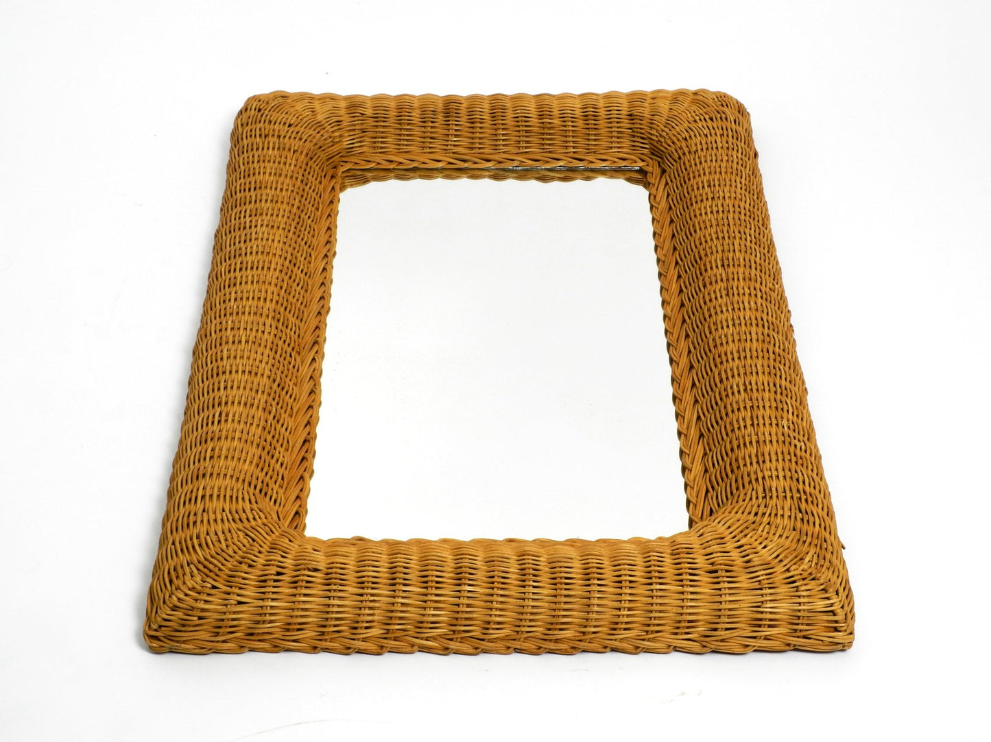 Large Italian Wicker Wall Mirror with Wide Frame, 1960s