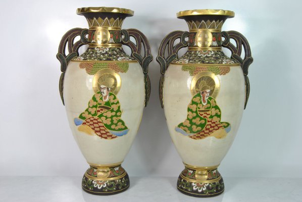 Large Japanese Satsuma Vases, 1960s, Set of 2-WFB-751002