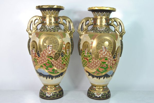 Large Japanese Satsuma Vases, 1960s, Set of 2-WFB-751002