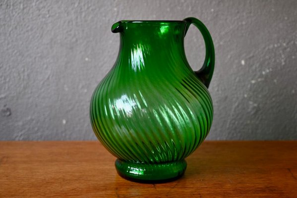 Large Jug in Spiral Green Glass-AIU-2027199