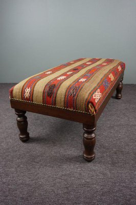 Large Kilim Upholstered Stool-HPP-1286092