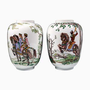 Large Lampion Vases with Falcon Hunt Decor from Augarten, Vienna, Austria, 1950s, Set of 2-EMT-1812083