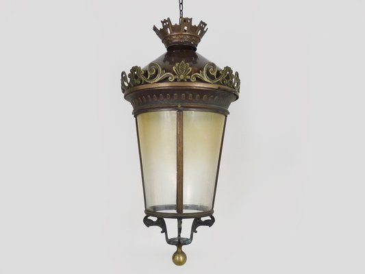 Large Lantern Hanging Light in Brass & Bronze, 1980s-MZP-1703479