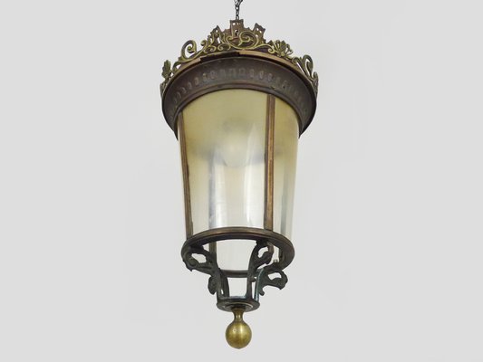 Large Lantern Hanging Light in Brass & Bronze, 1980s-MZP-1703479