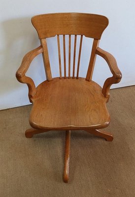 Large Light Oak Adjustable Office Armchair, 1940s-RVK-1126474