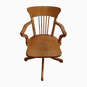 Large Light Oak Adjustable Office Armchair, 1940s-RVK-1126474