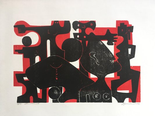 Large Linocut by Manfred Degenhardt for Manfred Degenhardt, 1974-NY-743010