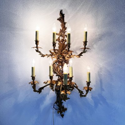 Large Louis XIV Style Brass Wall Lamp with 9 Arms-RMX-1198667