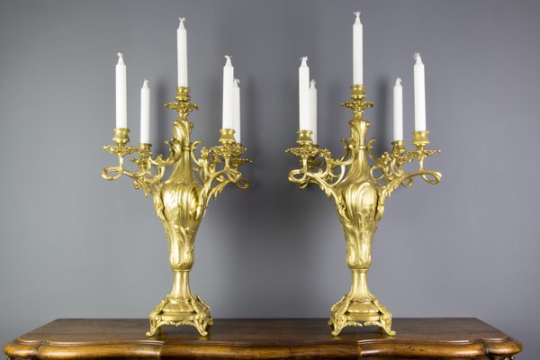 Large Louis XV Style Bronze Candleholders, 1920s, Set of 2-KEG-709417