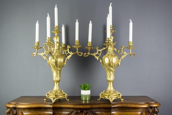 Large Louis XV Style Bronze Candleholders, 1920s, Set of 2-KEG-709417