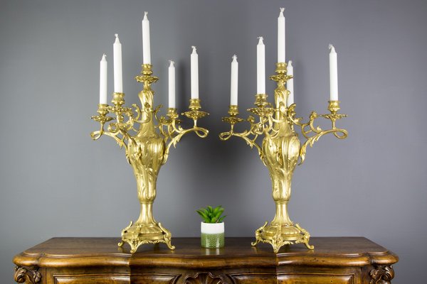 Large Louis XV Style Bronze Candleholders, 1920s, Set of 2-KEG-709417