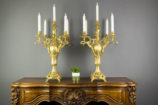 Large Louis XV Style Bronze Candleholders, 1920s, Set of 2-KEG-709417