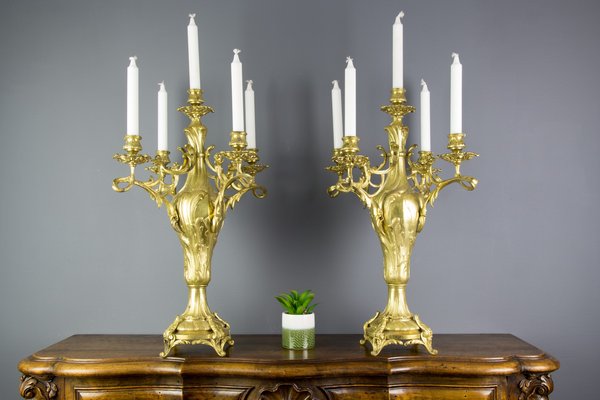 Large Louis XV Style Bronze Candleholders, 1920s, Set of 2-KEG-709417