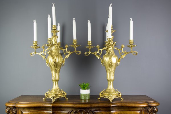 Large Louis XV Style Bronze Candleholders, 1920s, Set of 2-KEG-709417