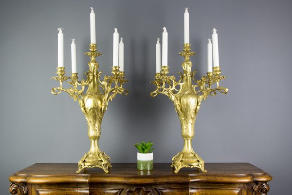 Large Louis XV Style Bronze Candleholders, 1920s, Set of 2-KEG-709417