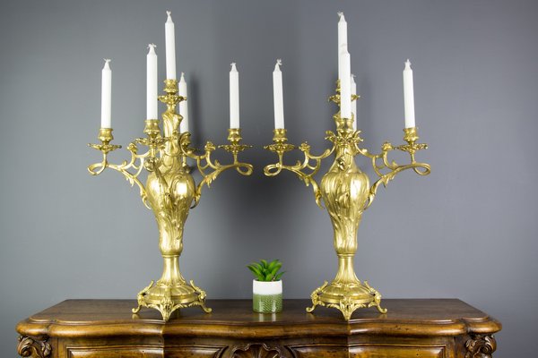 Large Louis XV Style Bronze Candleholders, 1920s, Set of 2-KEG-709417