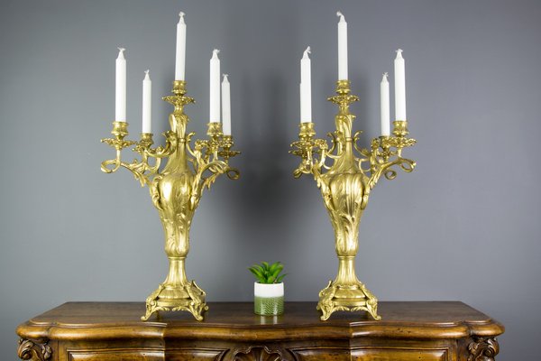 Large Louis XV Style Bronze Candleholders, 1920s, Set of 2-KEG-709417