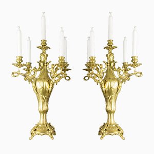 Large Louis XV Style Bronze Candleholders, 1920s, Set of 2-KEG-709417