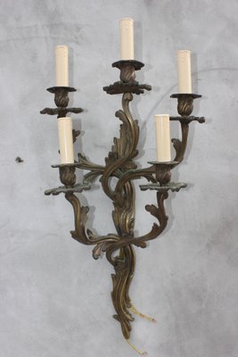 Large Louis XV Style Bronze Sconces with 5 Bulb Lights, Set of 2-UWJ-1181950