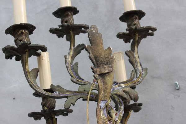 Large Louis XV Style Bronze Sconces with 5 Bulb Lights, Set of 2-UWJ-1181950