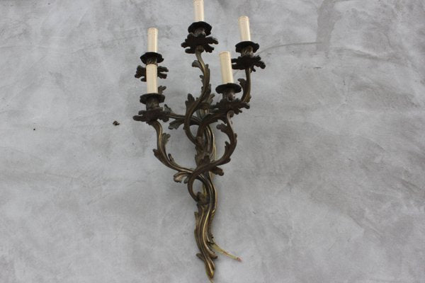 Large Louis XV Style Bronze Sconces with 5 Bulb Lights, Set of 2-UWJ-1181950